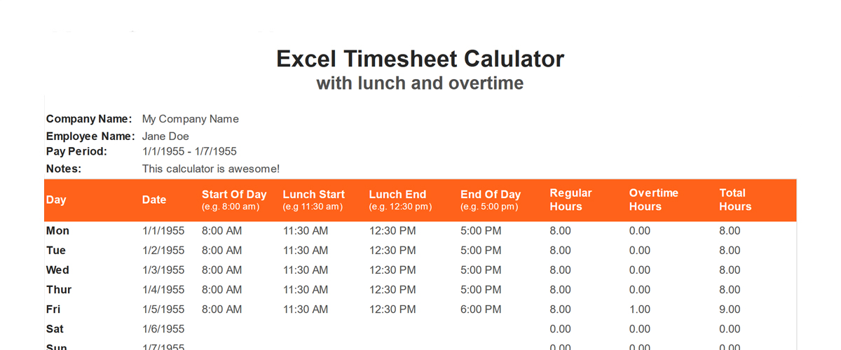 OnTheClock Free Excel Timesheet Template