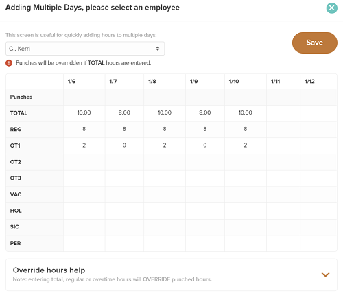 Add multiple days for regular and PTO.
