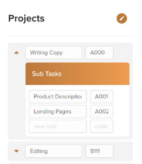 Choosing project and sub tasks Choosing project and sub tasks