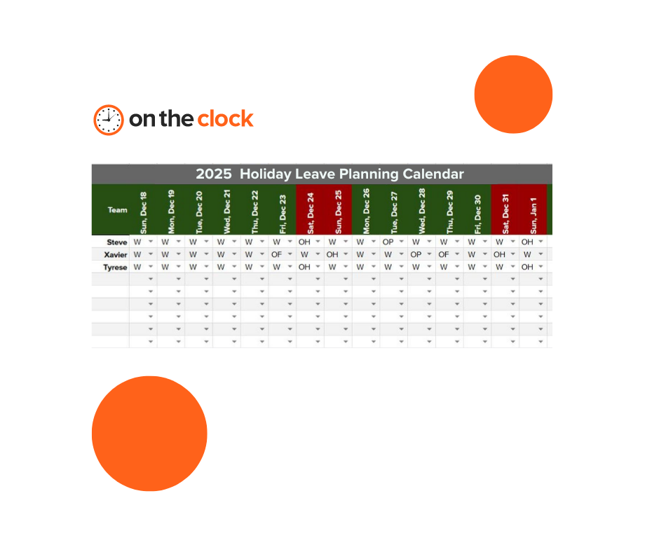 OnTheClock Holiday Leave template