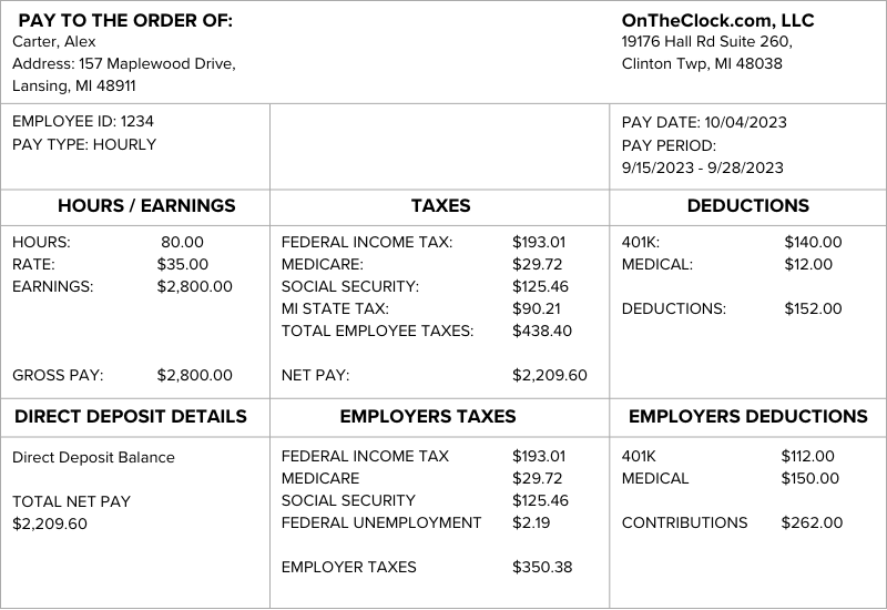 Pay Stub Example
