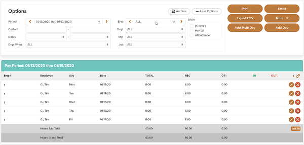 Employee time card export