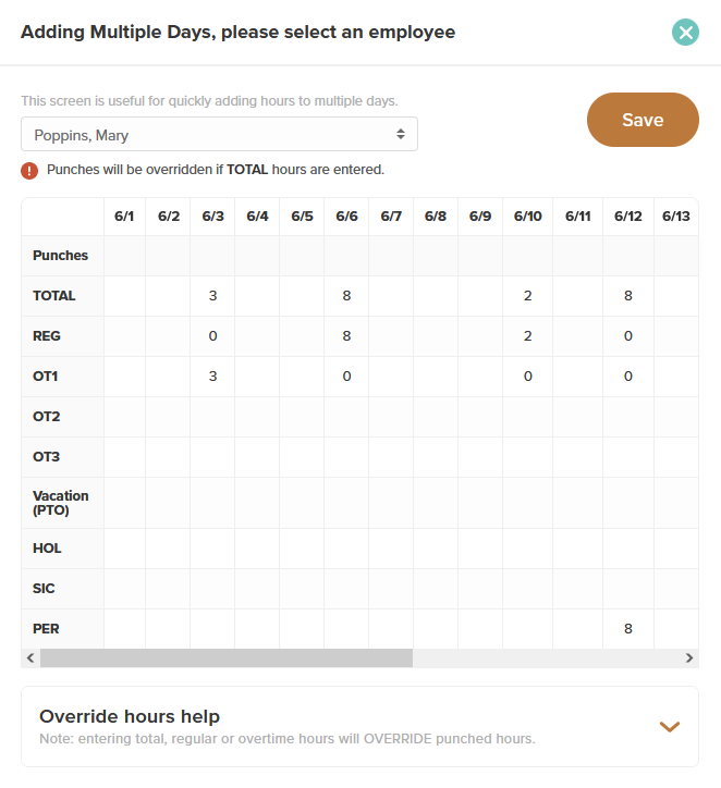 Timesheets populated in real-time