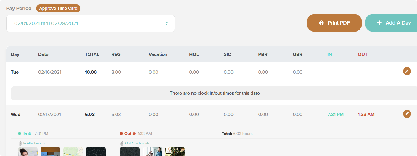 Employee timesheet summary